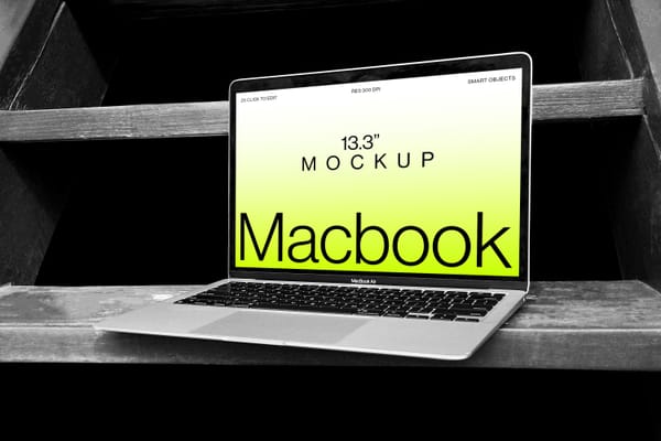 Macbook Air Mockup on Wooden Staircase